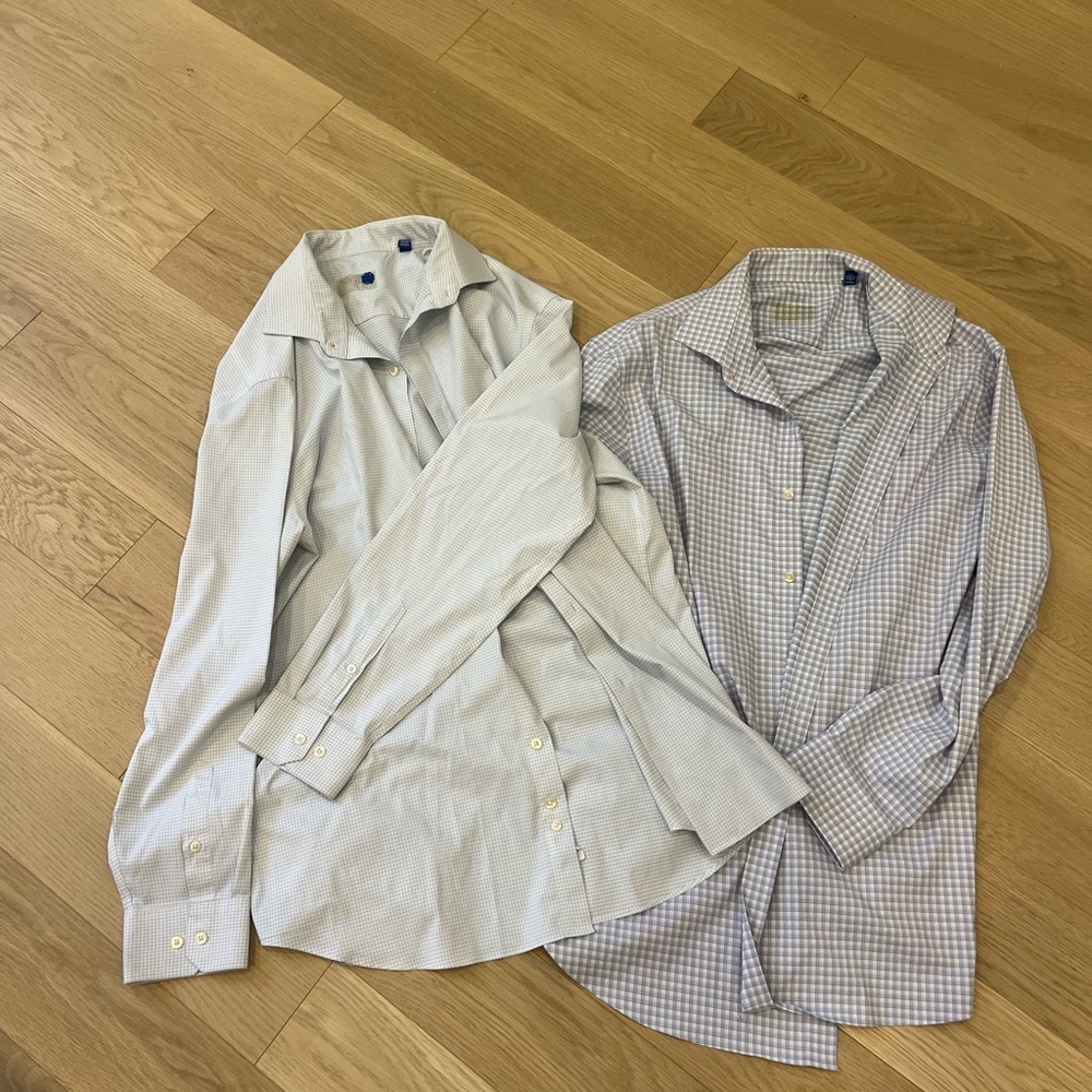 2 Men's Button-Up Shirts in Blue and Gray